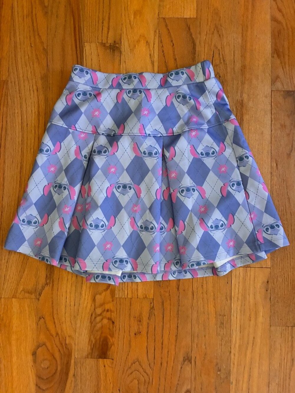 Disney Stitch Argyle Pleated Skater Skirt Purple Pink XL